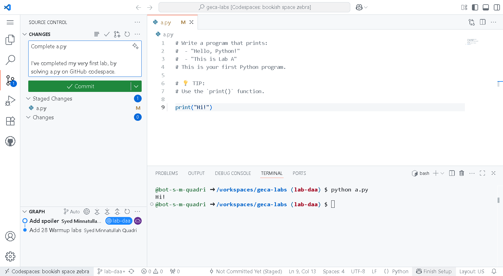 Screenshot of Commit Changes